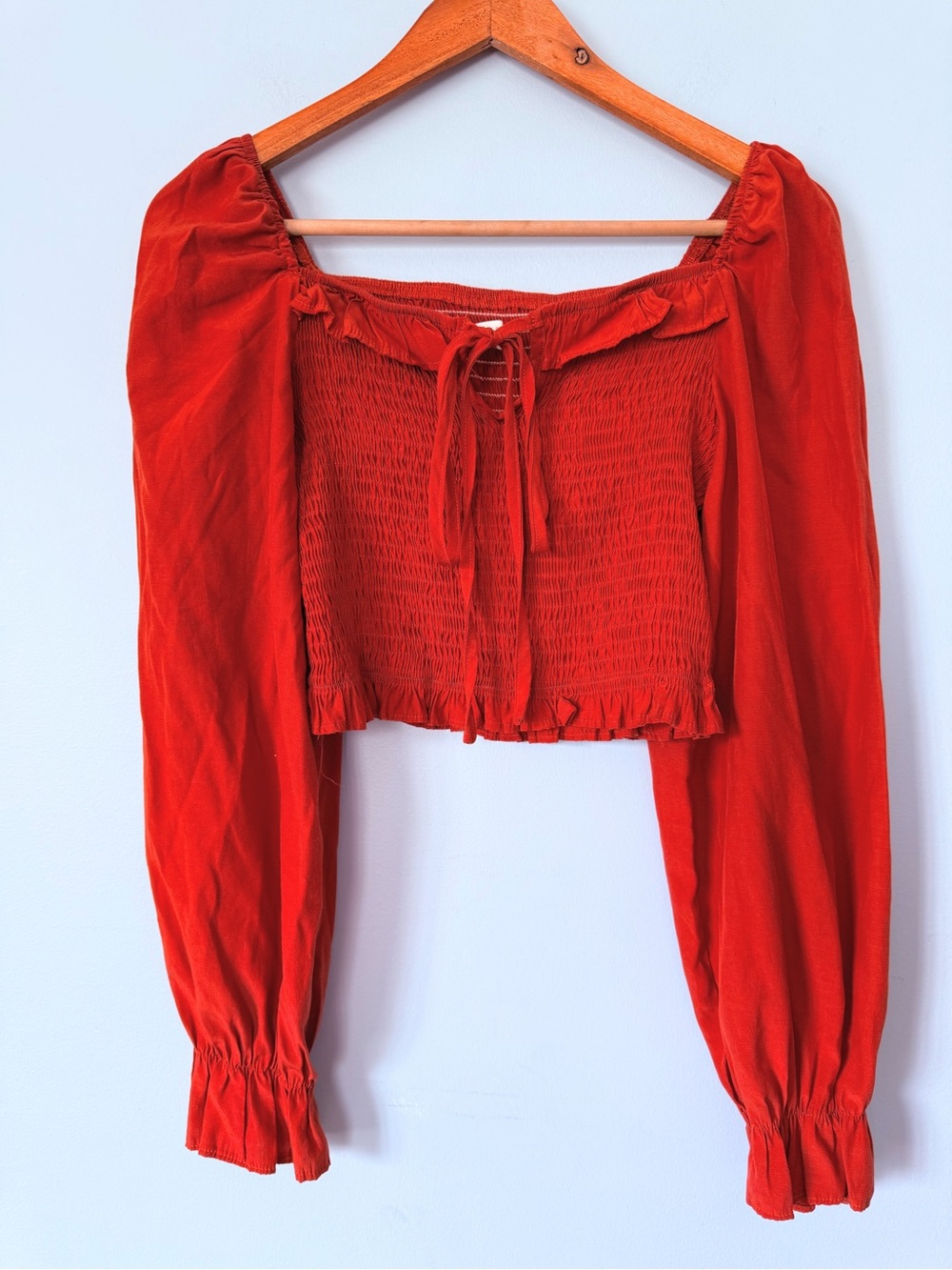 Romwe Burnt Orange Smocked Crop Top Size Medium Puff Sleeve Cottagecore